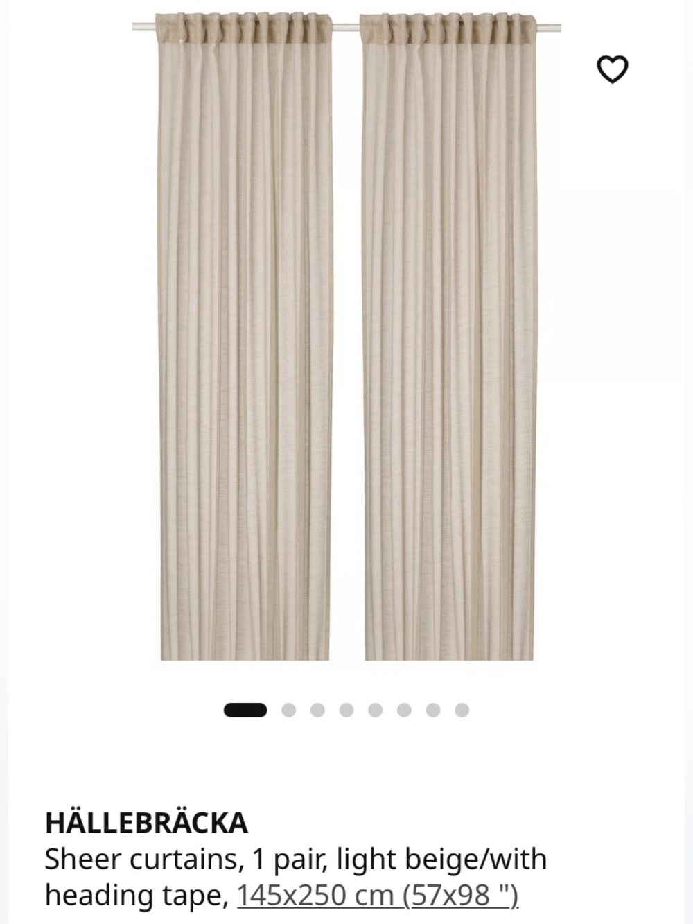IKEA HÄLLEBRÄCKA Light Beige Sheer Curtain Pair